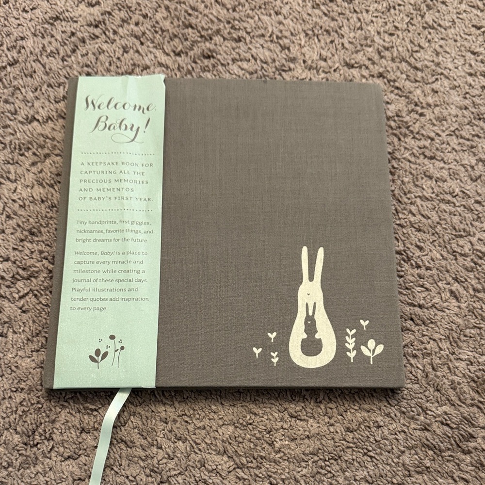 Gray Baby Keepsake Book with Bunny Design